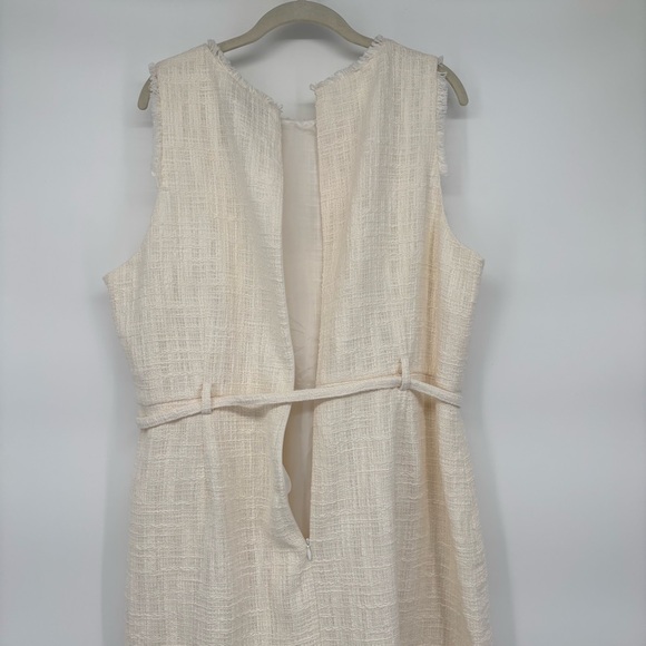 J. Crew Cream Fringe Tweed Shift Dress with tie waist belt sz 22‎ - Picture 6 of 10